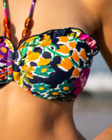 Colorful floral bikini with a blurred background