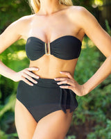 Side Tie High Waist Bottom In Black Texture
