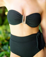 Cindy Top + Side Tie High Waist Bottom in Black Texture