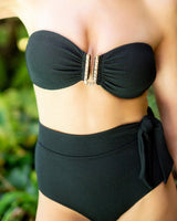 Cindy Top + Side Tie High Waist Bottom in Black Texture