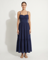 Cecilia Dress In Navy Cotton Seersucker
