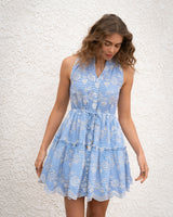 Charlotte Dress In Sky/Natural Eyelet
