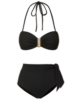 Cindy Top + Side Tie High Waist Bottom in Black Texture