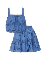 Dani Top + Izzy Skirt Set in Steel Blue Eyelet