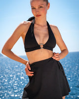 Erin Top + Ring Trim Bottom in Black Texture with Gold
