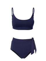 Erika Top + Side Tie High Rise Bottom in Navy Satin