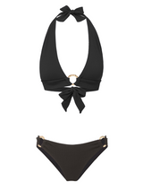 Erin Top + Ring Trim Bottom in Black Texture with Gold