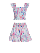 Girls Kayla Skirt Set In Hazy Ikat Seafoam