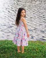 Girls Lila Dress In Hazy Ikat Seafoam