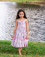 Girls Lila Dress In Hazy Ikat Seafoam