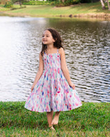 Girls Lila Dress In Hazy Ikat Seafoam