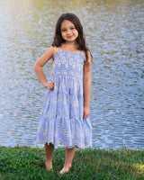 Girls Lila Dress In Sky/Natural Eyelet