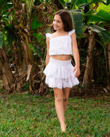 Girls Bryn Skirt Set In Fresh White Eyelet