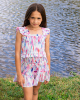 Girls Kayla Skirt Set In Hazy Ikat Seafoam