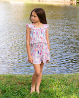 Girls Kayla Skirt Set In Hazy Ikat Seafoam
