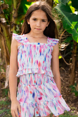 Girls Kayla Skirt Set In Hazy Ikat Seafoam
