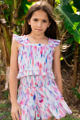 Girls Kayla Skirt Set In Hazy Ikat Seafoam