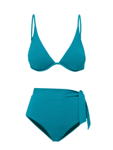 Leah Top + Side Tie High Waist Bottom in Jungle Green Metallic Pique