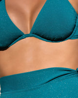 Leah Top + Side Tie High Waist Bottom in Jungle Green Metallic Pique