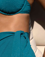 Side Tie High Waist Bottom In Jungle Green Metallic Pique