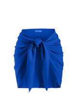 Blue skirt with a knot detail on a white background