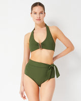 Side Tie High Waist Bottom Olive Texture