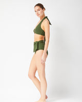 Side Tie High Waist Bottom Olive Texture