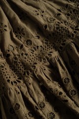 Close-up of brown fabric with intricate cut-out patterns