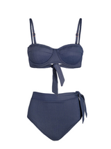 Nellie Top + Side Tie High Waist Bottom In Indigo Twill
