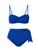 Nellie Top + Side Tie High Waist Bottom in Royal Blue Texture