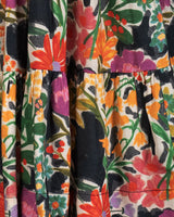 Close-up of colorful floral fabric with vibrant patterns.