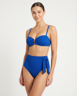 Side Tie High Waist Bottom In Royal Blue Texture
