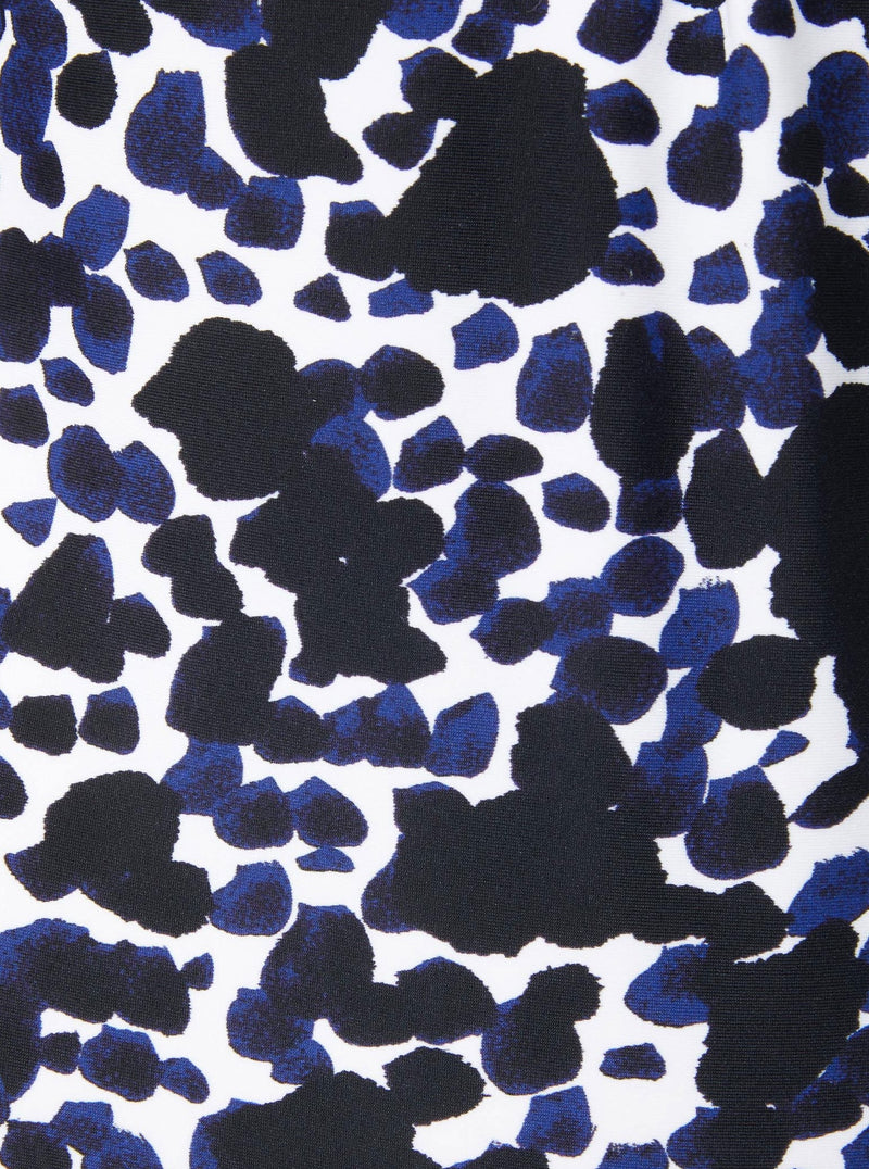 Close up and detailed short of black and white leopard print 78% Recycled Repreve® Nylon 22% Spandex fabric