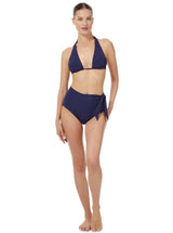 Side Tie High Waist Bottom Navy Satin