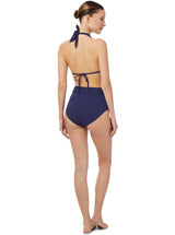Side Tie High Waist Bottom Navy Satin