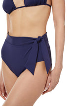 Side Tie High Waist Bottom Navy Satin