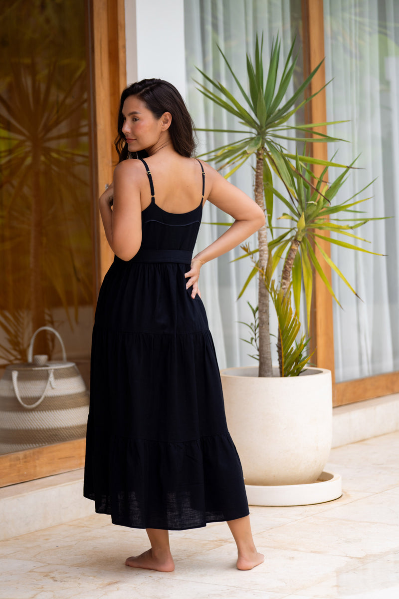 Addyson Dress In Black Cotton Slub