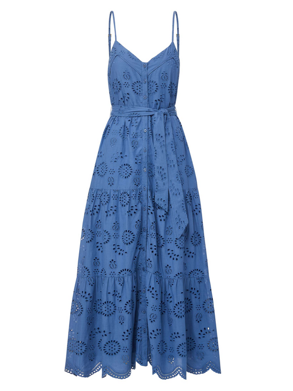 Addyson Dress In Steel Blue San Andrés Eyelet