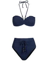 Alexis Top + Belted Hi Leg Hi Waist Bottom In Marine Blue Metallic