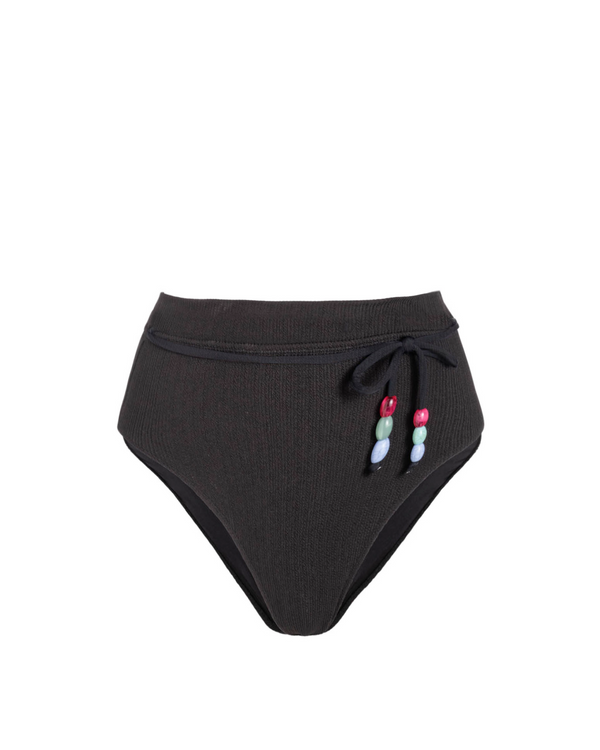 Belted Hi Waist Hi Leg Bottom In Black Texture