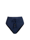 Belted Hi Waist Hi Leg Bottom In Marine Blue Metallic