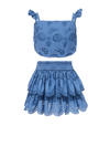 Girls Bryn Top & Skirt Set In Steel Blue San Andrés Eyelet