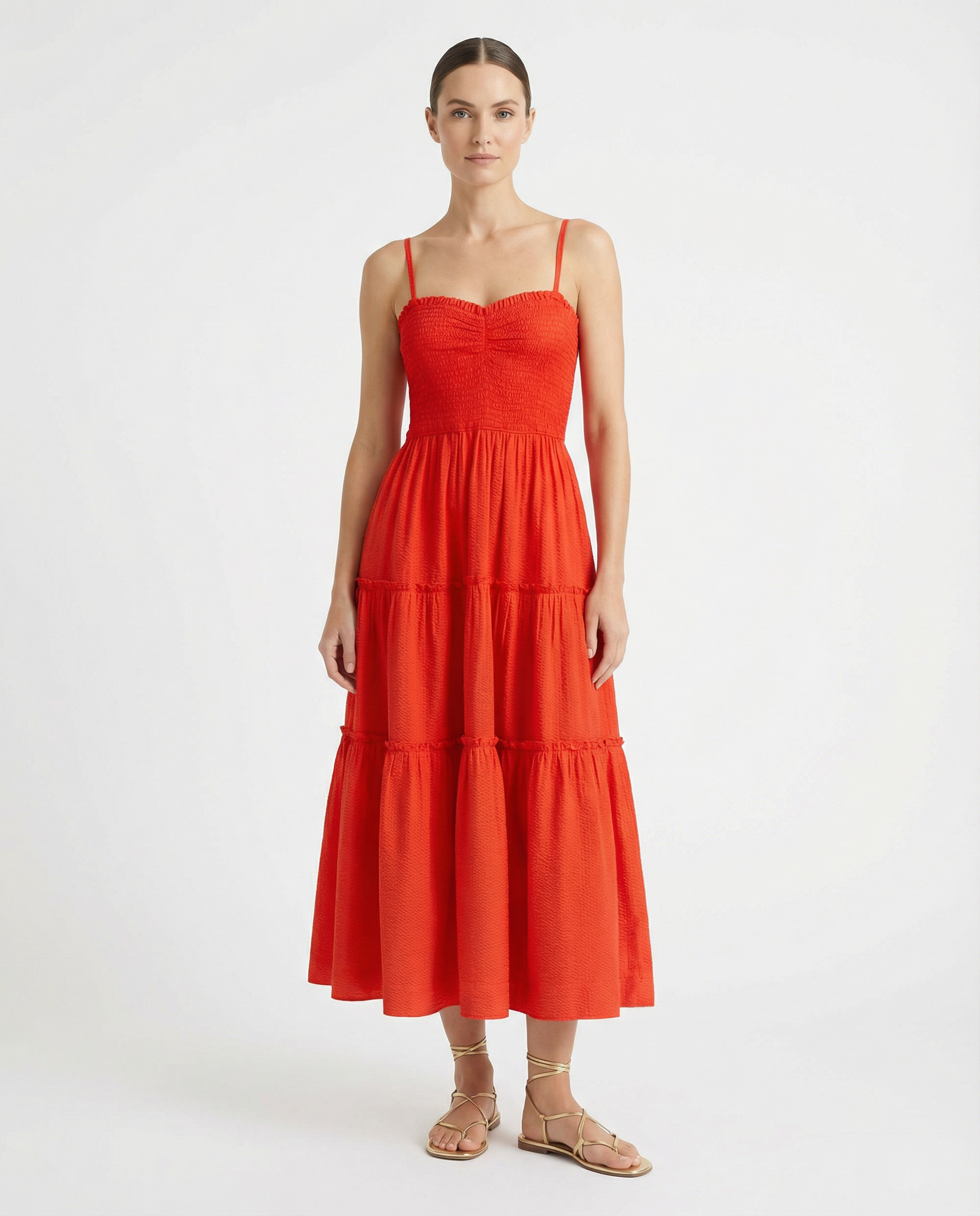 Cecilia Dress In Guava Red Seersucker | CHANGE OF SCENERY  Change of  Scenery