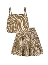 Zebra print top and shorts set on a white background