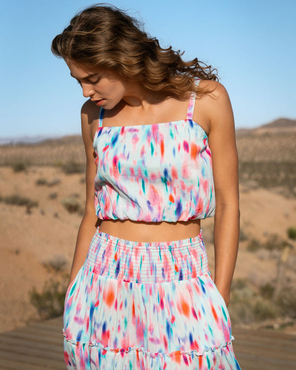 Dani Top In Hazy Ikat Seafoam