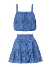 Dani Top + Izzy Skirt Set in Steel Blue Eyelet