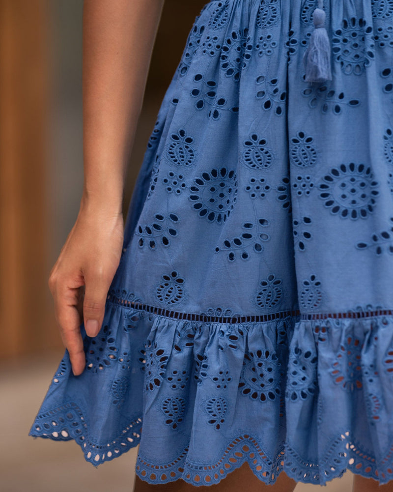 Emma Dress In Steel Blue San Andrés Eyelet