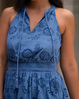 Emma Dress In Steel Blue San Andrés Eyelet