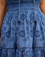 Emma Dress In Steel Blue San Andrés Eyelet