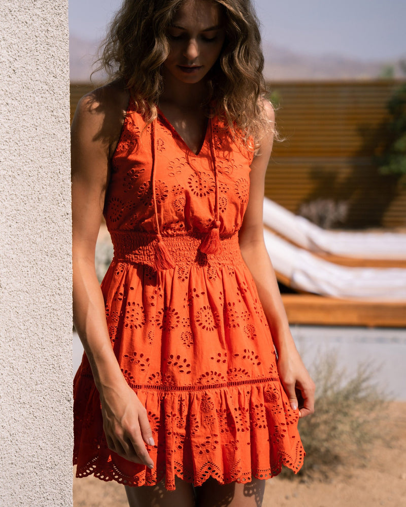 Emma Dress In Flame San Andrés Eyelet